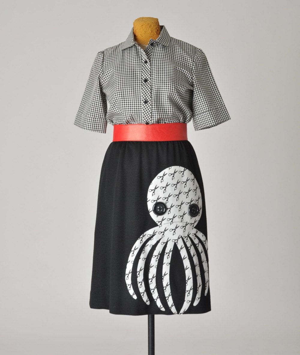 octopus dress - vintage plaid dress women medium