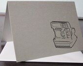 Grey Polaroid Camera - Gocco Screen-Printed Card