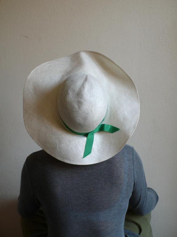 Vintage hat, wedding, summer, sunhat, holiday, large brim, green,  cream straw, paris, french vintage accessories by ancienesthetique - ancienesthetique