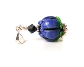 Flower Necklace Charm, Blue Lampwork Glass & Sterling Silver OOAK Handcrafted Add-A-Dangle Pendant