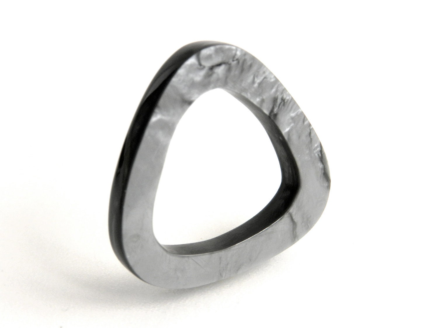Minimalist geometric grey galalith ring