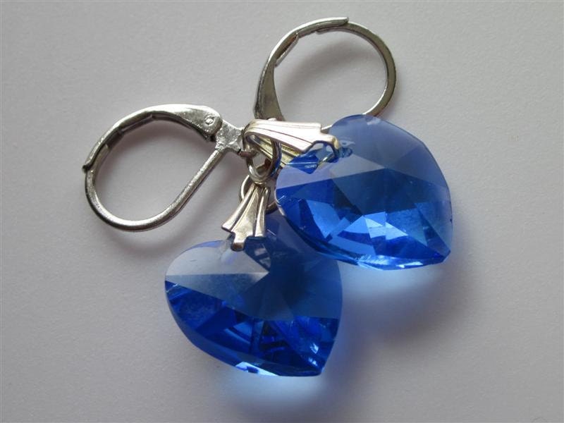 Bridal Earrings Weddings Blue Swarovski Crystal Heart