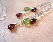 Garnet & Peridot Sterling Silver Chain Earrings