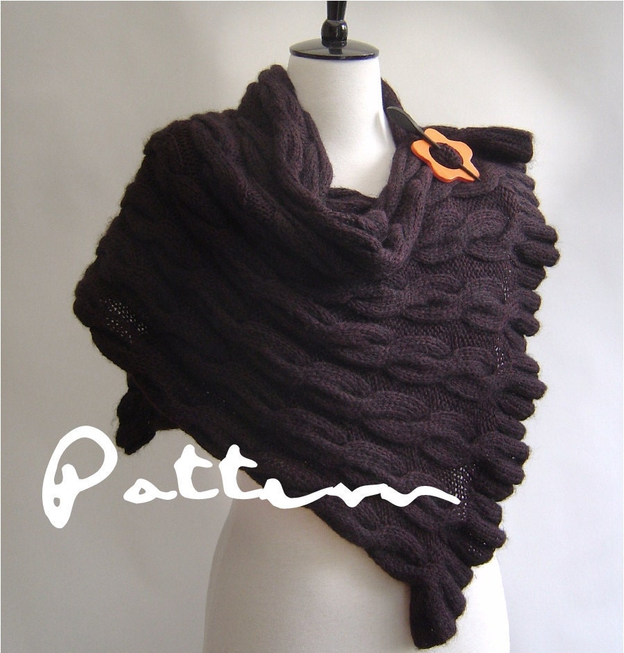 KNITTING PATTERN Shawl Wrap with Cables and Ruffle edges PDF Digital Delivery