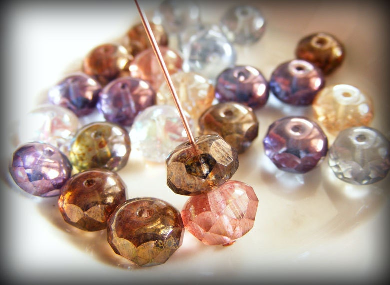 Czech Glass Rondelle Beads Fire Polish 11x7mm Faceted Gemstone Donut Luster Multicolor (14pk) SI-11x7FPR-MIX14