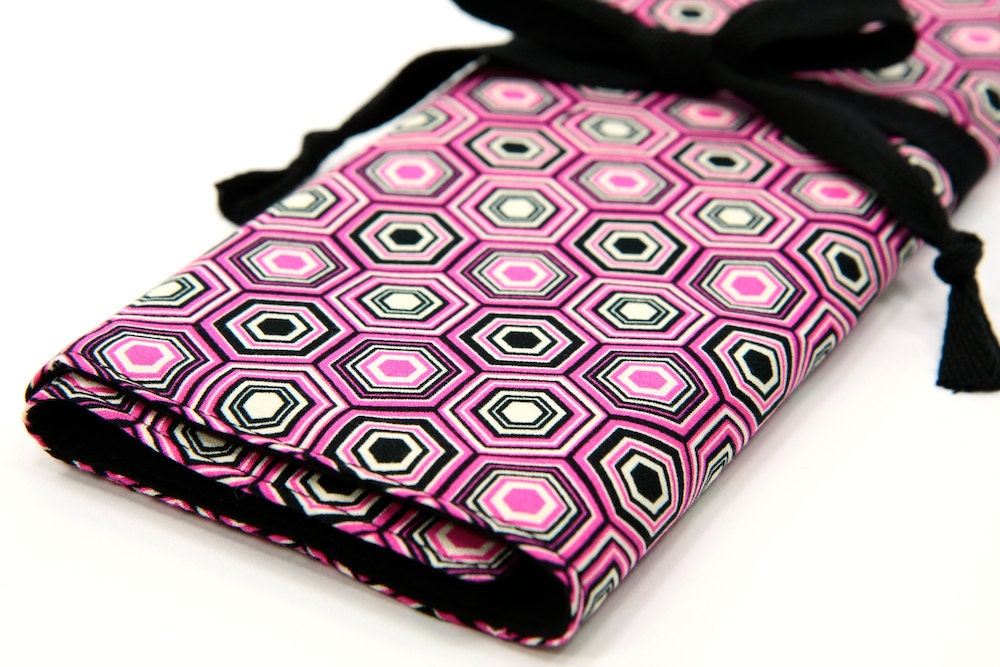 Large Knitting Needle Case Organizer - Hot Blossom Hexagon
