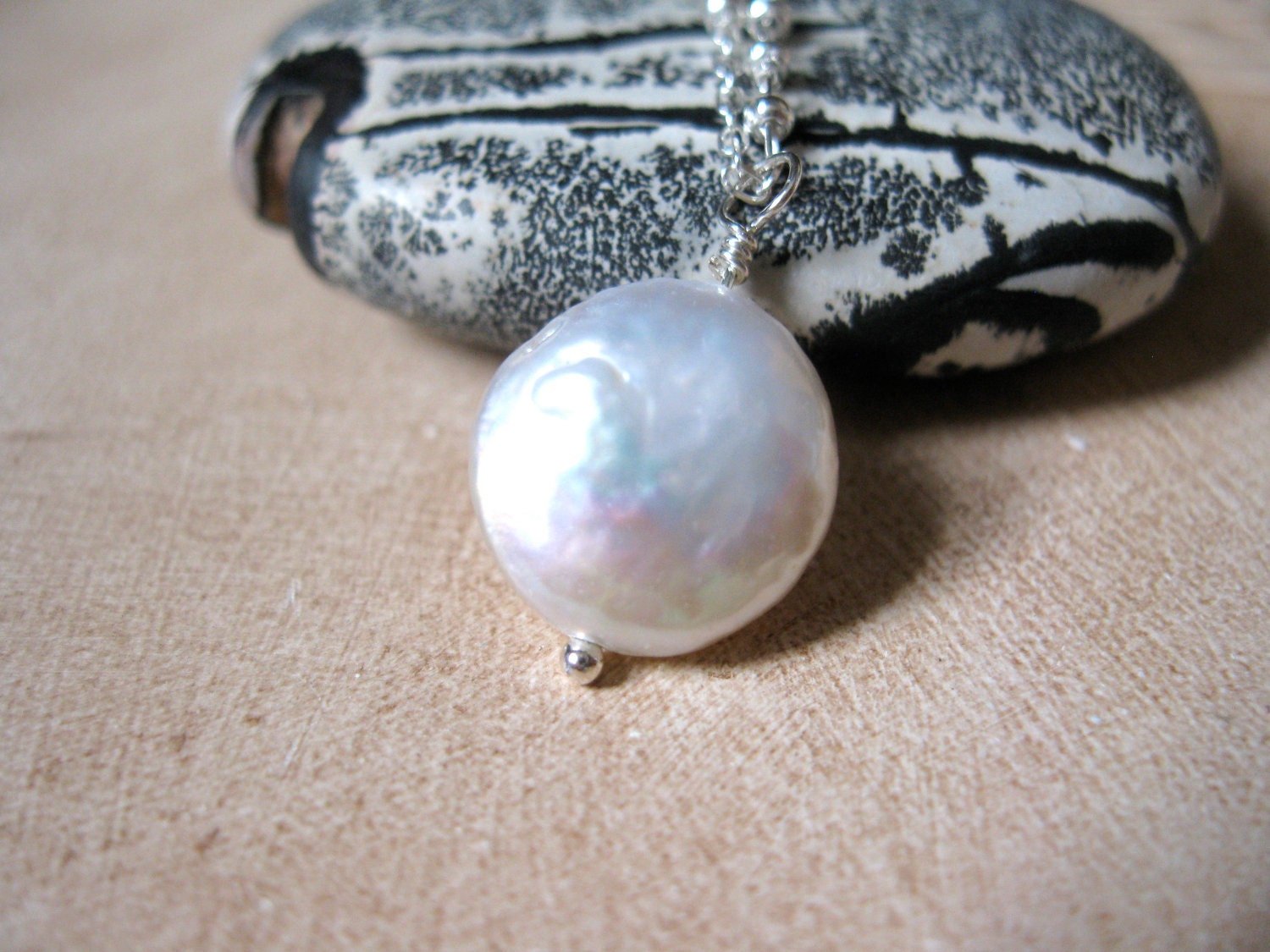 Coin Pearl, Silver Necklace
