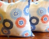 Accent Throw Pillow Covers - Two 18 Inch - Red, Off White and Blue