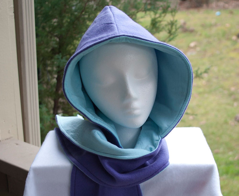 Cuddly Scoodie in Purple Polar Fleece and Light Aqua-Blue Cotton Knit