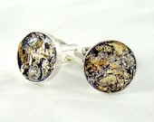 Cuff Links with Gold Leaf and Swarovski Crystals Black, Gold and SilverTexturized Cufflinks Faux Nugget