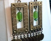Greek Key Sea Green Earrings