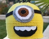 Despicable Me Minion -ish Hat :  One- Eyed Minion Handmade Crochet Beanie Hat