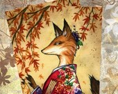 Postcard - Maple Fox Japanese art Kitsune by Meredith Dillman