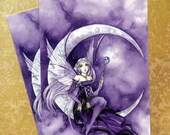 Fairy postcard - Purple Crescent Moon anime art by Meredith Dillman
