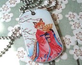 Japanese Fox Spring kitsune dog tag id necklace - Double Sided
