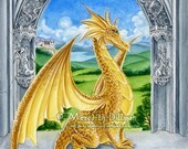 Golden Dragon art print limited edition 8x10 by Meredith Dillman. Draco Lucis.