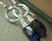 Iolite Briolette Earrings on Sterling . Navy Blue Wirewrapped Gemstone . Midnight Blue