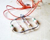 Metal Geometric Necklace-Rectangular Metalwork Pendant-Techie Minimalist-Reistor Geekery Jewerly-Computer Necklace.Orange Window Charm