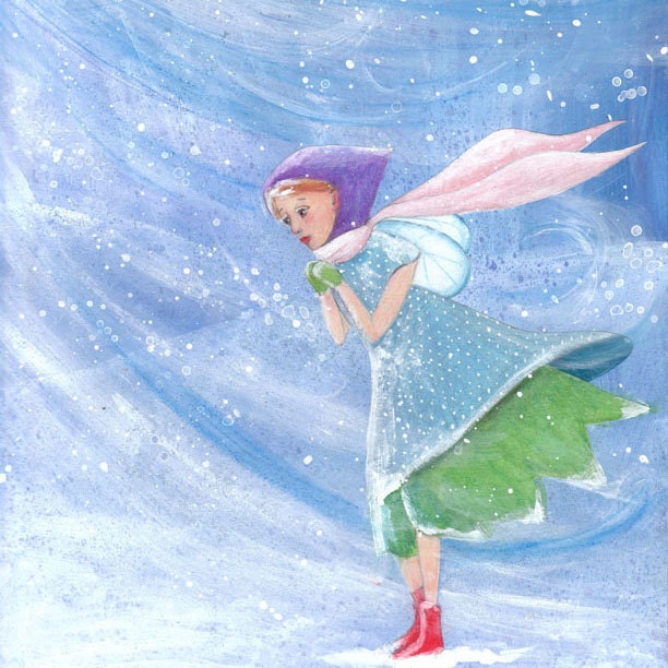 Snow Storm Fairy - Original Mixed Media Painting - 9 x 12 Inches