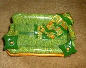 Comfy Couch Polymer Clay Business Card Holder Green Upholstery Quilted Throw