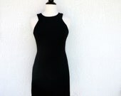 Little Black Vintage Dress . Open Back . Papell Boutique Evening . Size 2 Petite