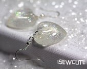 Clear Sparkle Earrings with Fine Irridescent Glitter.... Dangly Glitter Hearts... by isewcute