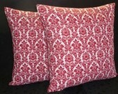 20 Inch Decorative Throw Pillow Covers - Red and White Damask