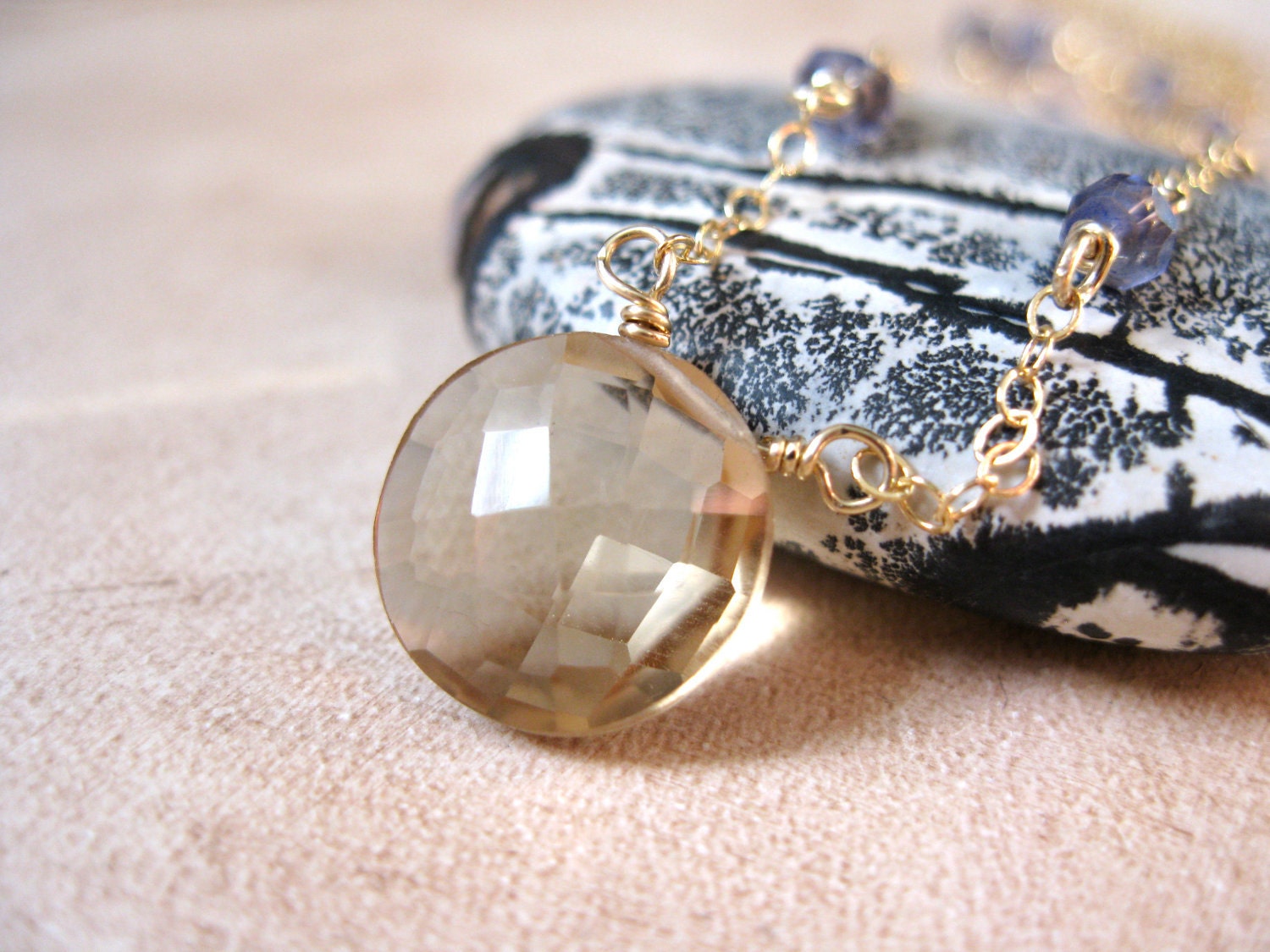Champagne Citrine & Iolite Gold Necklace