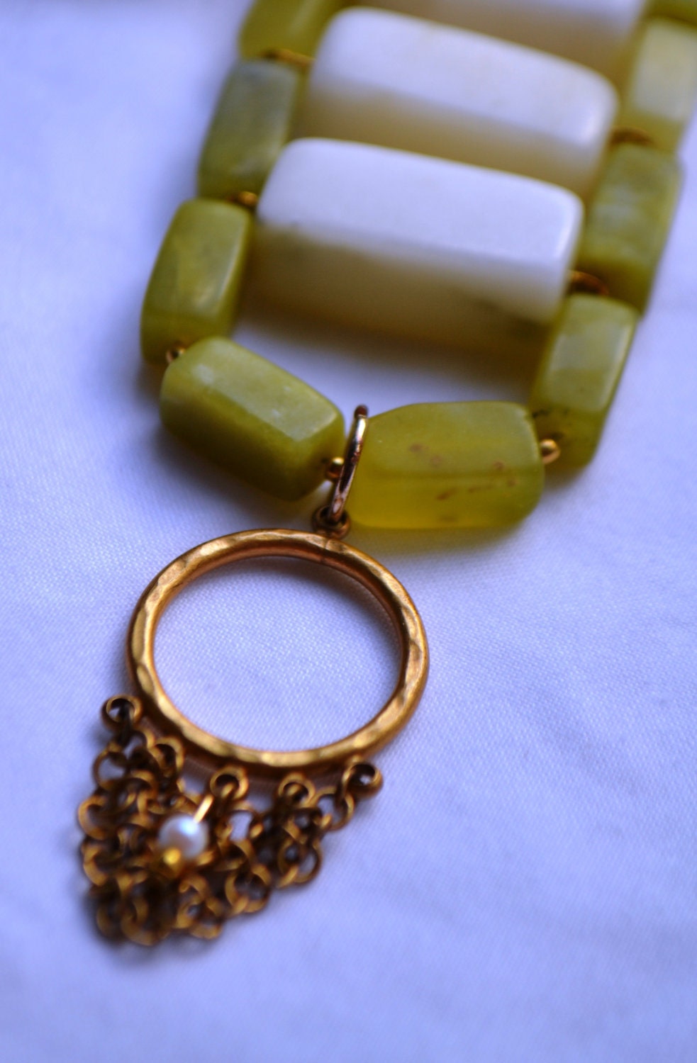 Necklace Flourite Stones, Snow Quartz and Upcycled Charm