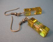 Beautiful Copper and Golden Yellow AB Crystal Cube Dangle Earrings