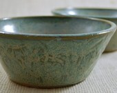 Set of Two Textured Aqua Bowls/Wheel Thrown Stoneware Pottery