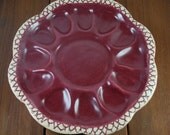 Red and White Handmade Ceramic Deviled Egg Platter