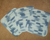 Cotton Crocheted Washcloths  Set of 3 in Billowing Blues