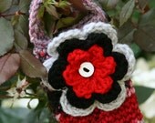 Cell phone, iPhone case, cover cozy colors dark red, black and silver gray. Flower and button accent