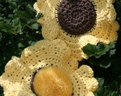 Crochet dish cloths nylon scrubbie & scour set of two bright yellow and brown. eco friendly and green.