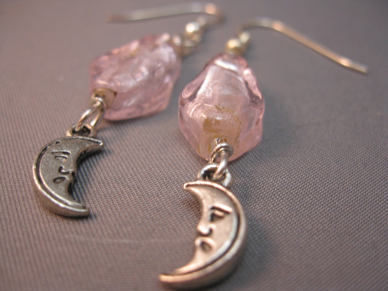 Pink Moon Silver Foil in Lampwork Beads Earrings