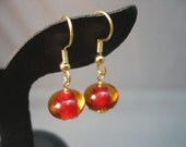 Gold and Amber with Red Core Lampwork Glass Bead Earrings