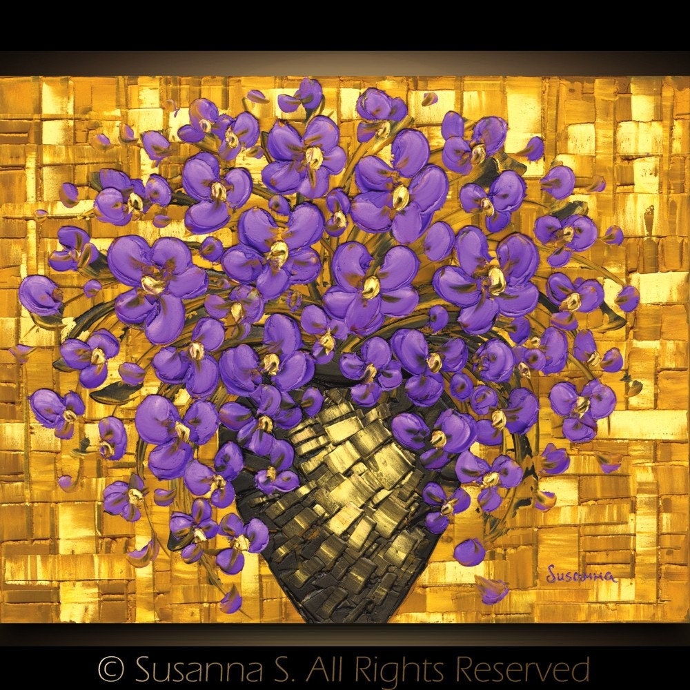 Abstract Impressionist Purple Flowers in Vase Fine Art PRINT- Modern floral bouquet Large 17x22