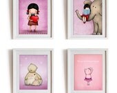 Nursery art prints, girls room decor, baby wall art set , elephant, teddy bears, I carry your heart