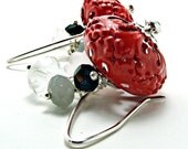 Enameled Metalwork Earrings- Red Enameled Lanterns w/ Black Spinel and Czech Glass- Red Earrings-Red Jewelry-Winter Earrings-Winter Jewelry