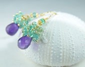 Jewelry, Earrings, Amethyst Earrings, Apatite Cluster Earrings, layered, bridal jewelry, bridesmaid jewelry, gifts