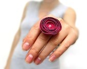 Pink leather ranunculus flower ring