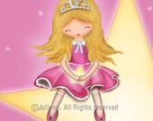 Princess room art for girls , pink illustration art print , princess wall art, nursery art prints , open edition wall decor