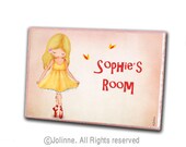Dancing girl yellow peach door sign plaque for girls room - blonde girl