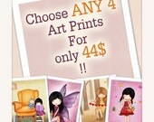 Children Art Prints, nursery wall art , kids room decor - for a special price - Choose ANY 4 art prints girls or boys
