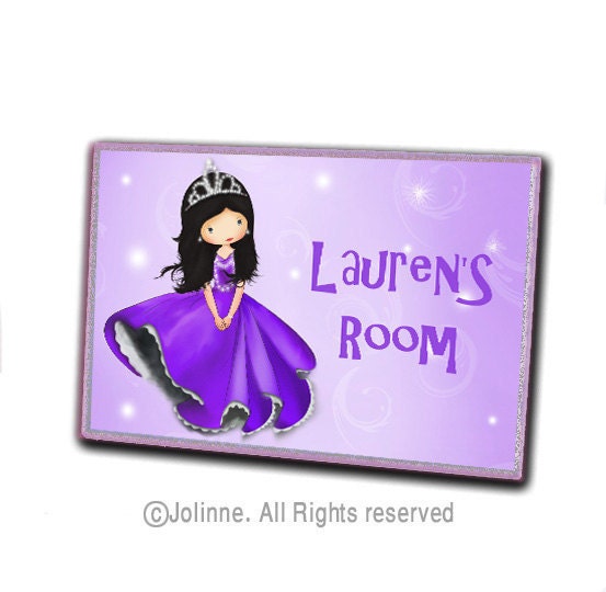 Princess custom name door plaque, children decor, kids personalized nursery door sign, purple girls room decor