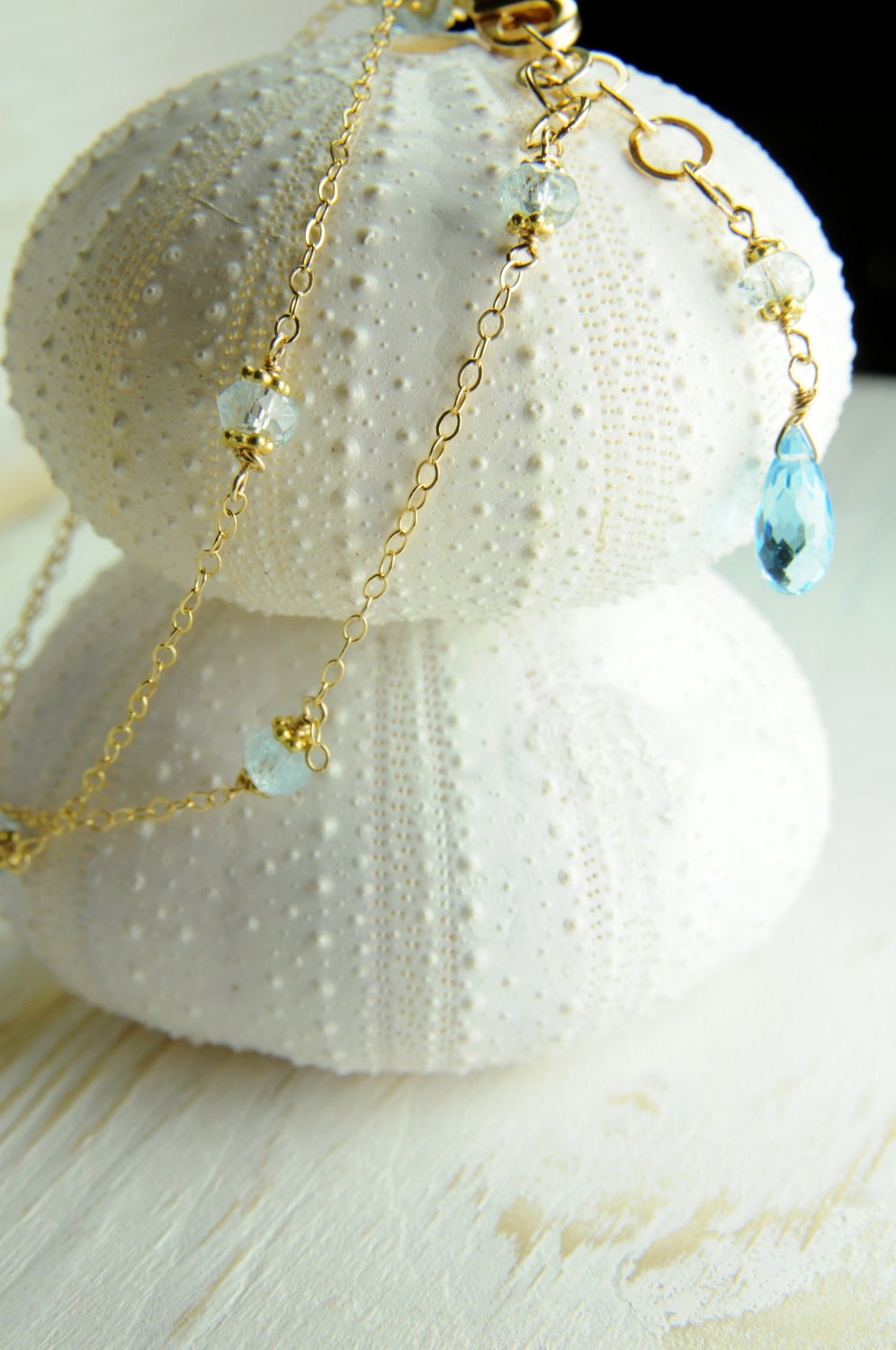 Reserved for Amy...Blue topaz dangle,  double strand, simple, wedding bracelet