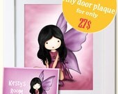 Art print and personalized door sign, angel , fairy , Kids room decor - Choose any image and door sign for a special price