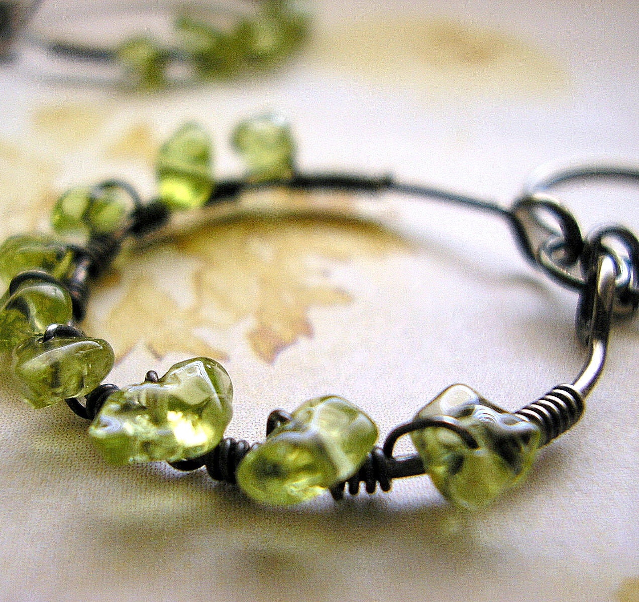 Wrapped Peridot Hoop Earrings