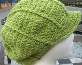 Fern Green Hat Tam Newsboy Alpaca Wool Yarn FREE SHIPPING